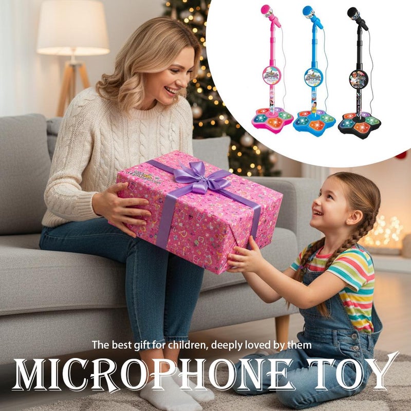 Kids Karaoke Machine with Microphone Stand Playset, Microphone with Stand with Built-in Jack and Speaker for MP3 Player, Singing Toys for Girls and Boys with Music and Light - Image 4